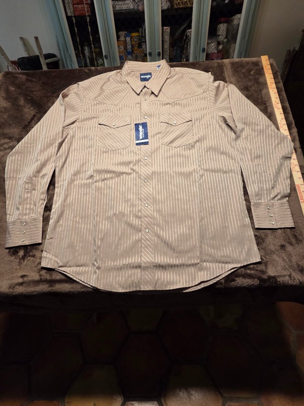NWT Wrangler Shirt Men's 2XLT Tan/Stripe Pearl Snap Western Cowboy Long Sleeve